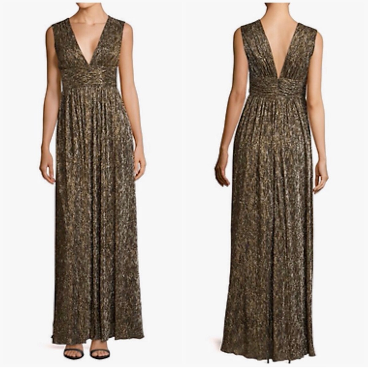 Aidan Mattox Metallic Vneck Black Gold Dress Gown Size 2 | eBay
