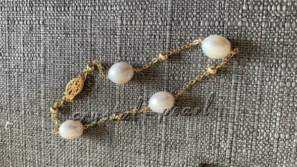 Pulsera Perla Blanca Mar del Sur Natural 7.5-8 pulgadas Oro Amarillo 14k Foto 2 de 3