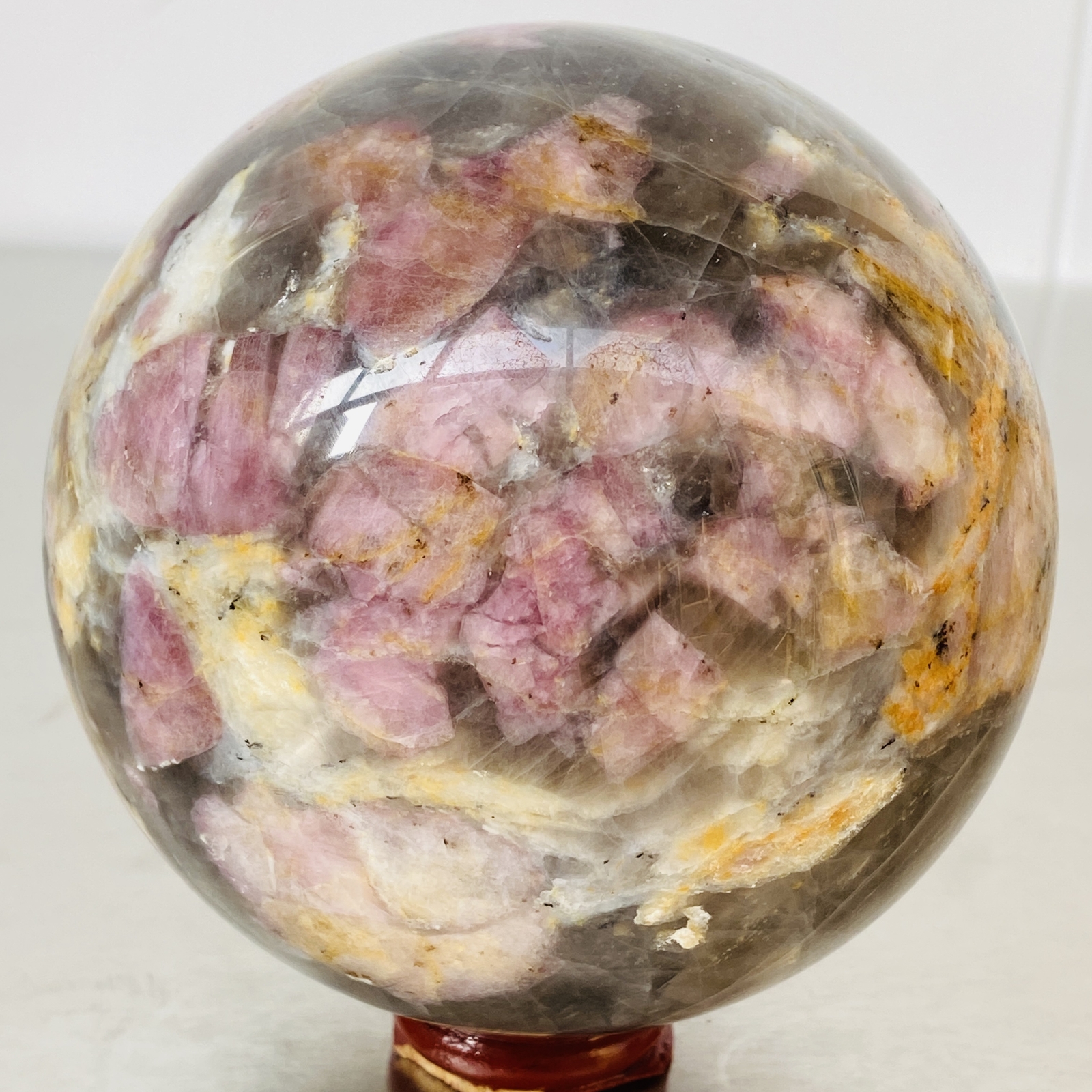 Natural Red Tourmaline Quartz Crystal Stone Sphere Ball Healing 1940G