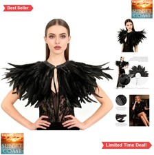 Feather Cape for Women Black Crow Shawl Halloween Cosplay Costume Accessories