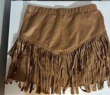 Boho indie fringe cowboy western festival faux suede studded chocolate skirt