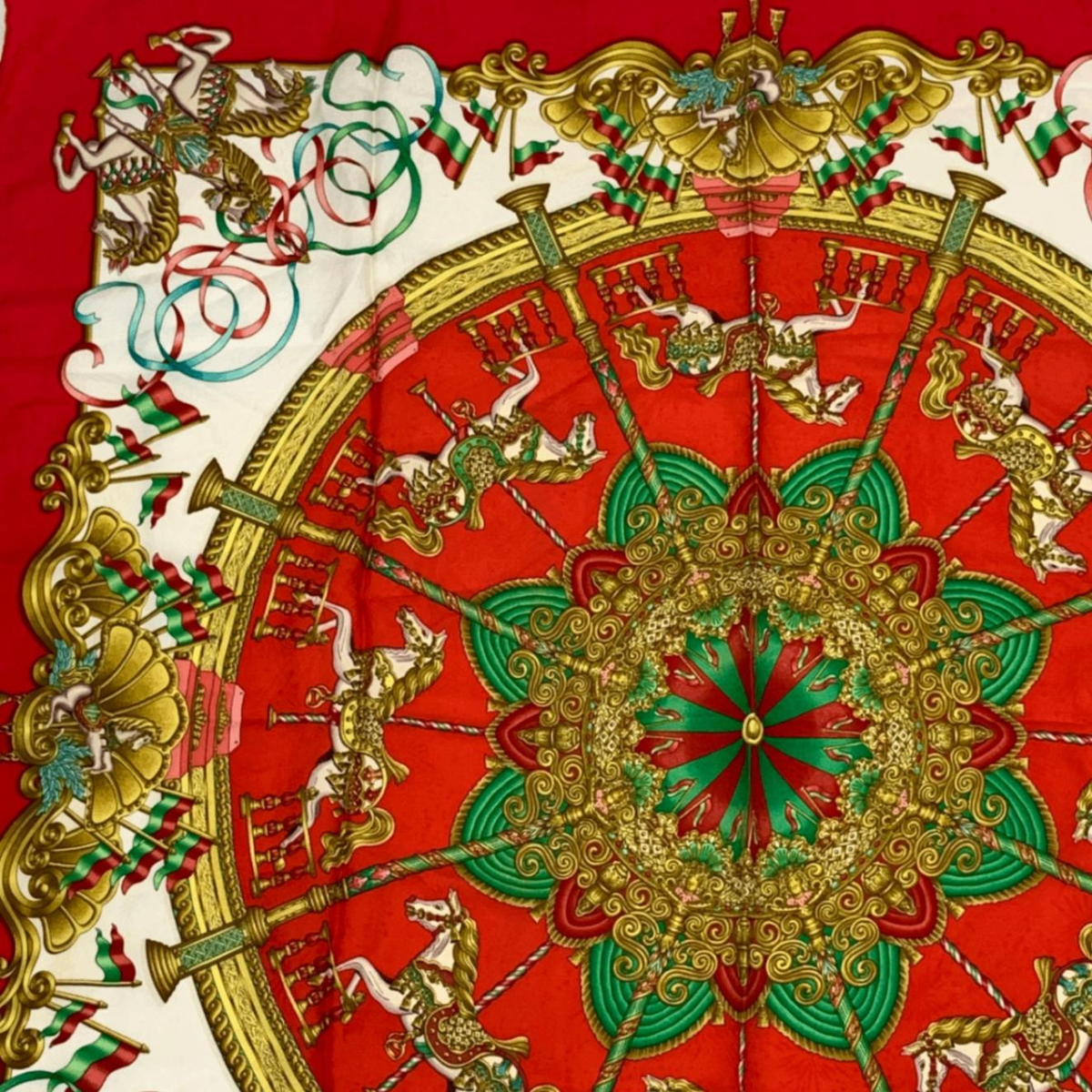 HERMES Carre 90 Silk Scarf Luna Park Red Gold Carousel | eBay