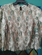 Veronica Beard Green Kali Floral Smocked Puff Sleeve Top S/12 Retail: 398