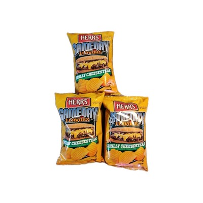 Herr's GameDay Flavors Philly Cheese steak Flavored Potato Chips 2.3/8 Bag X3