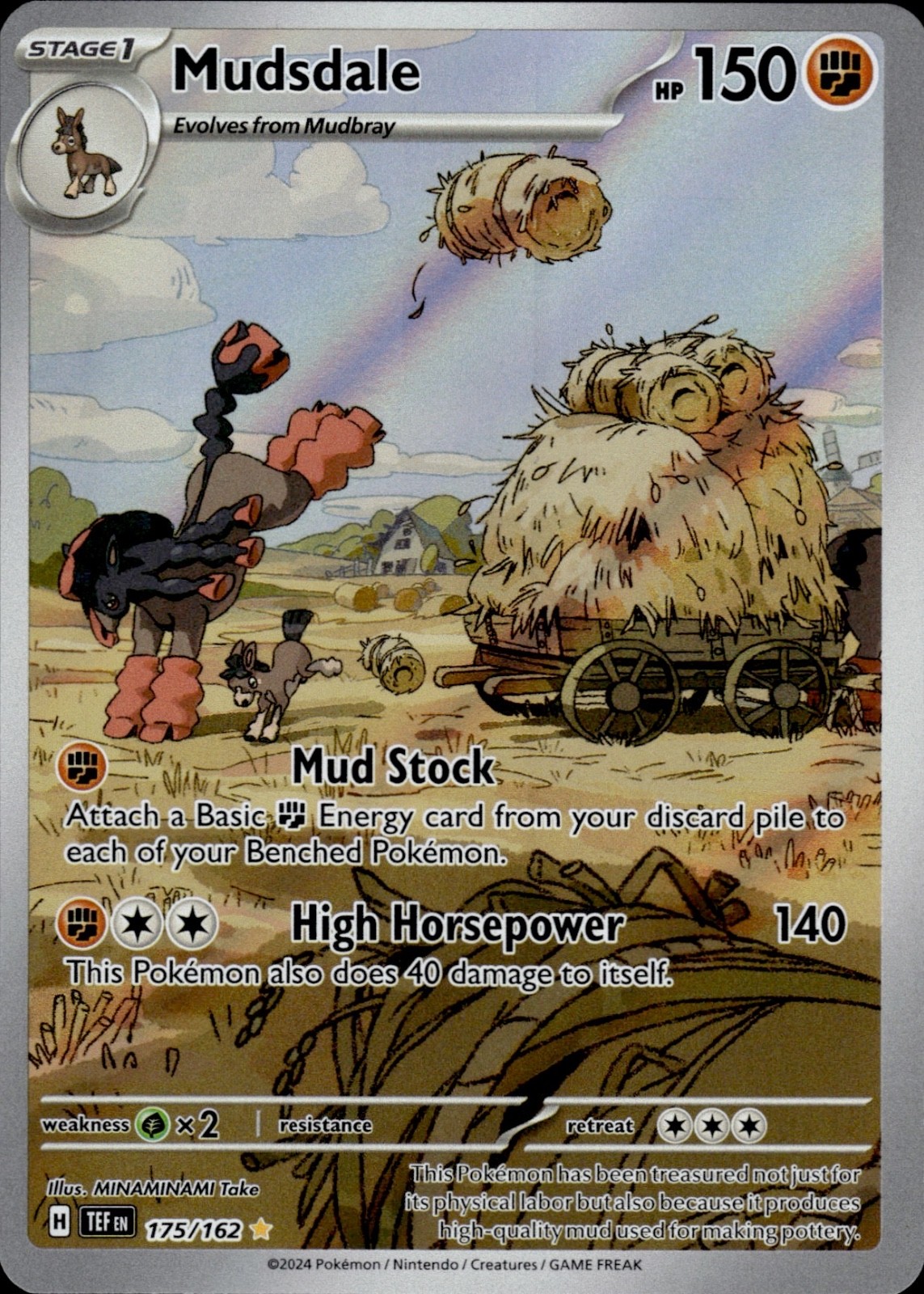 2024 Pokemon Mudsdale 175/162 Temporal Forces Illustration Rare NM