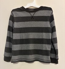 Old Navy Kid Boy Striped Cotton Blend Thermal Crewneck Long Sleeve Shirt Gray XS