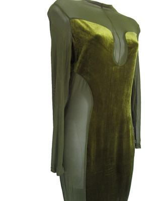 Cherley Maxi Dress size Medium Velvet Mesh Patchwork Long Sleeve Green NWT