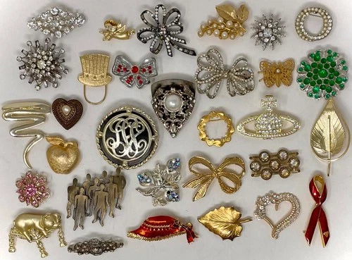 Lot 31 Vtg & Modern BROOCH Pins AS IS Craft Art Repurpose Costume Jewelry