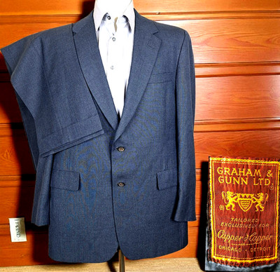 Graham & Gunn 2 Vintage 2 Piece Suit Mens 42R 35X31 Solid Gray Half Lined