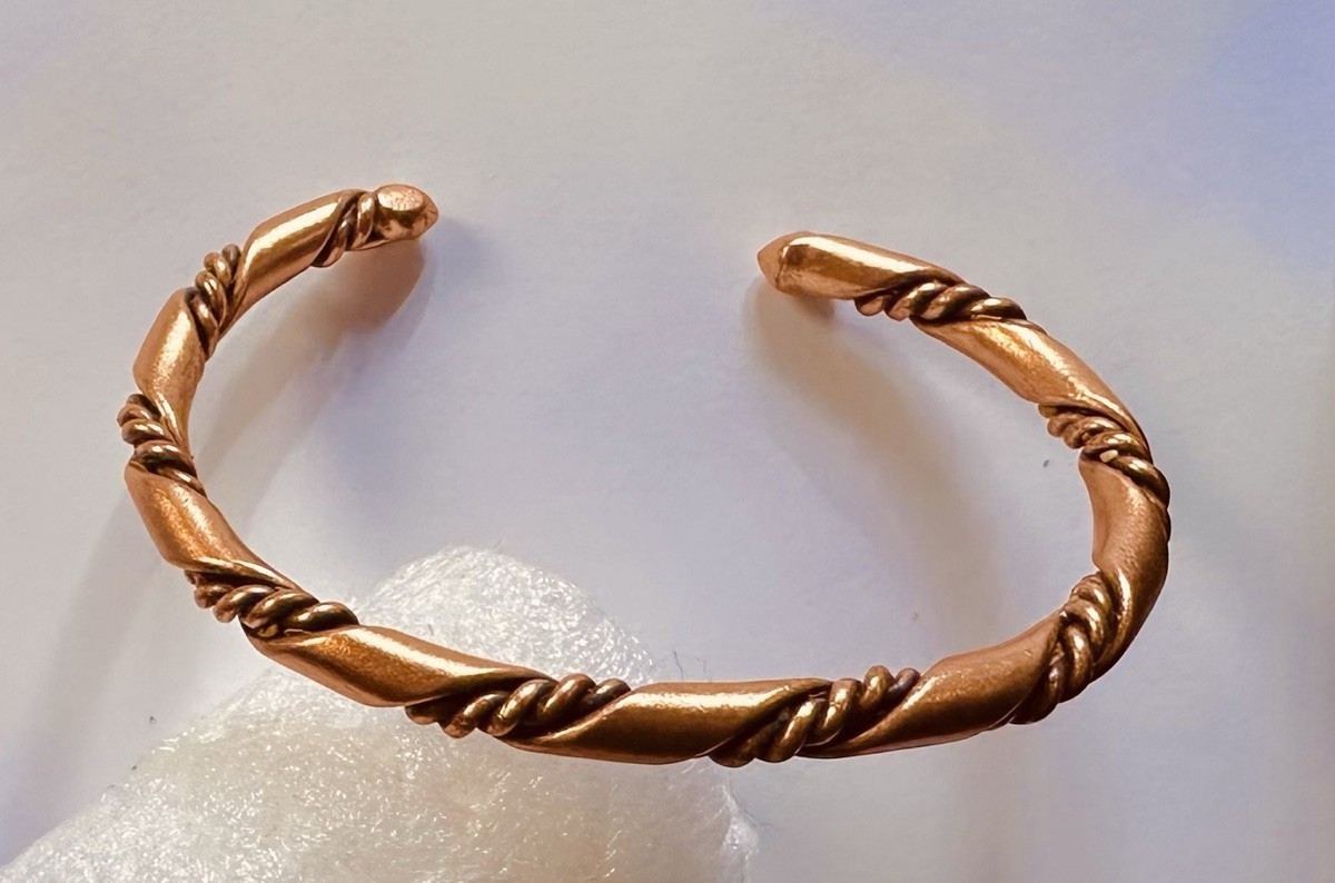 Vintage Solid Copper Cuff Bracelet, Braided & Smo… - image 3
