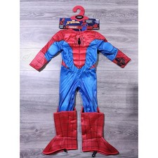 Spiderman Costume Boys X-Small 3-4 Suit Gloves Mask Muscle Shoe Covers Kids
