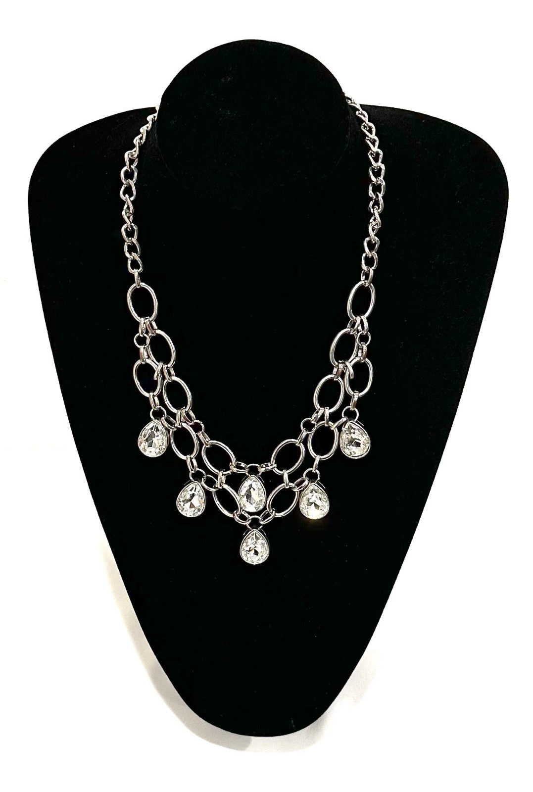 Retro Interconnected Draped Silver Chain & Rhines… - image 2