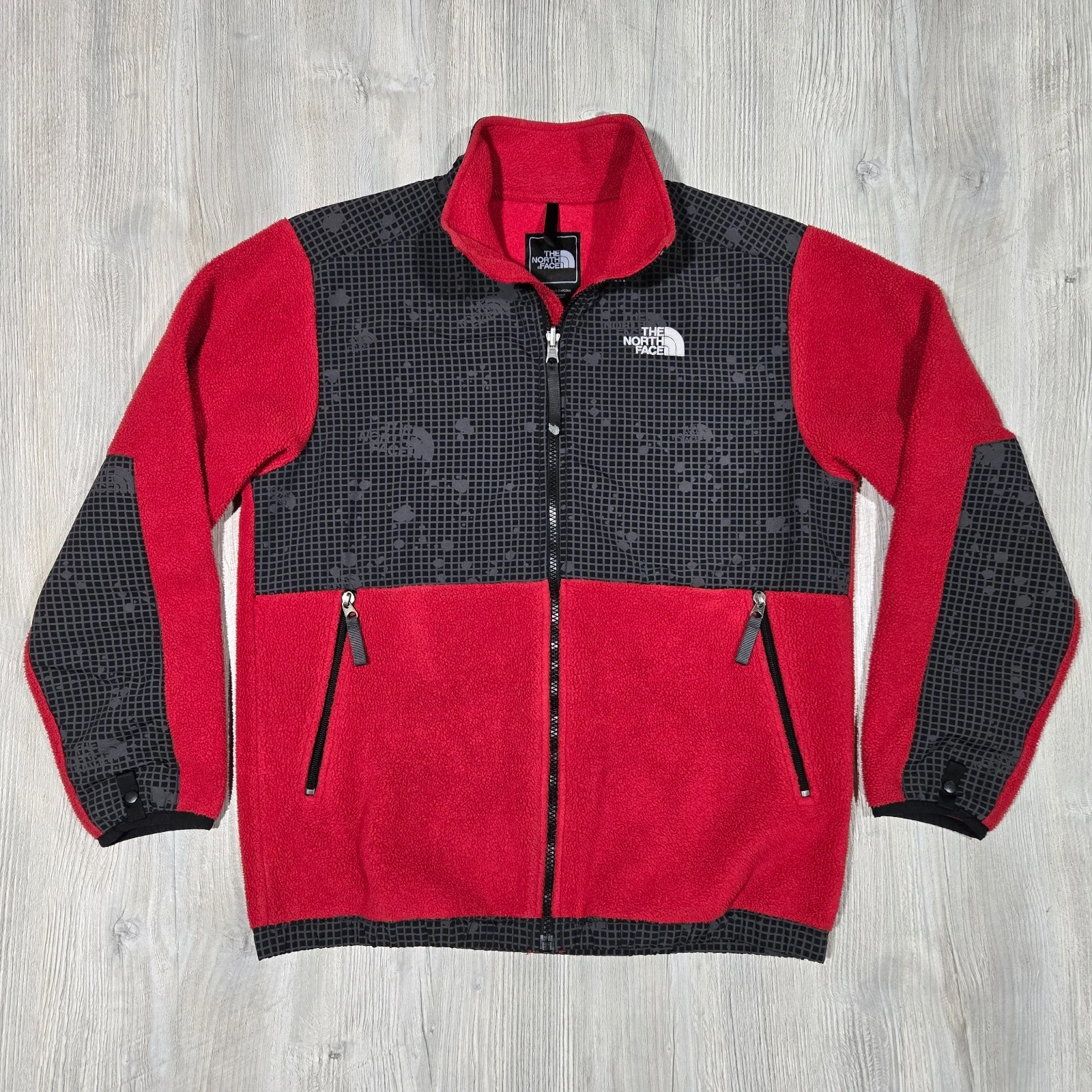 The North Face Jacket Boys Red Black Fleece Full Zip Denali Polartec Youth - XL