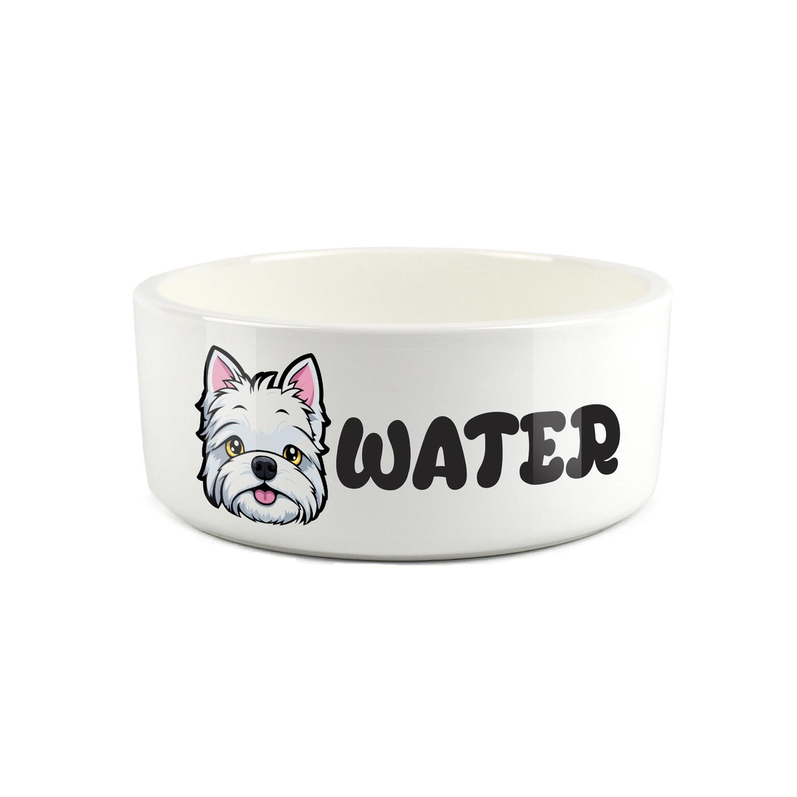 Cartoon Westie Water Bowl - Large Ceramic Water Dish Dog Gift