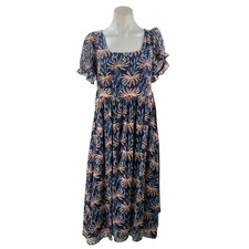 Madewell Multicolor Floral Ruffle Puff Sleeve Square Neck Midi A-Line Dress XS