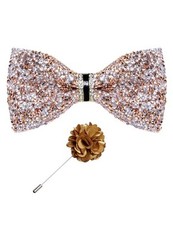 Rhinestone Bow Ties for Men Adjustable Sequin Diamond Pre-tied Silver and Gold