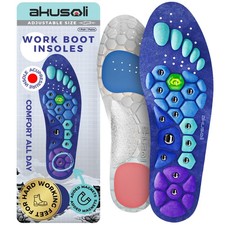 Akusoli Insoles for Men, Work Boots Mens L/XL  Men 8-13  Woman 10-12, Blue