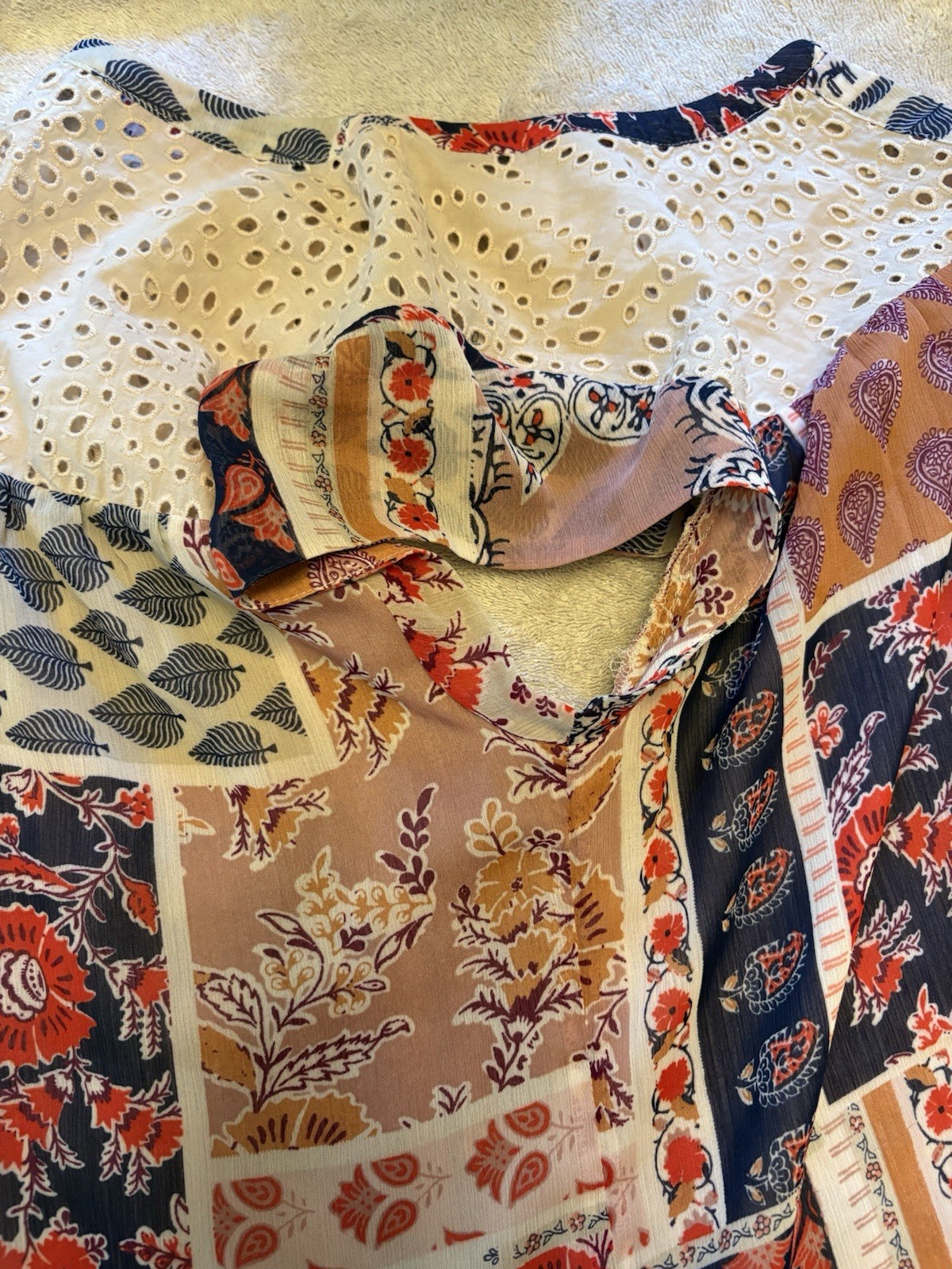 Pale Sky Patchwork Eyelet Button Blouse Multicolo… - image 5