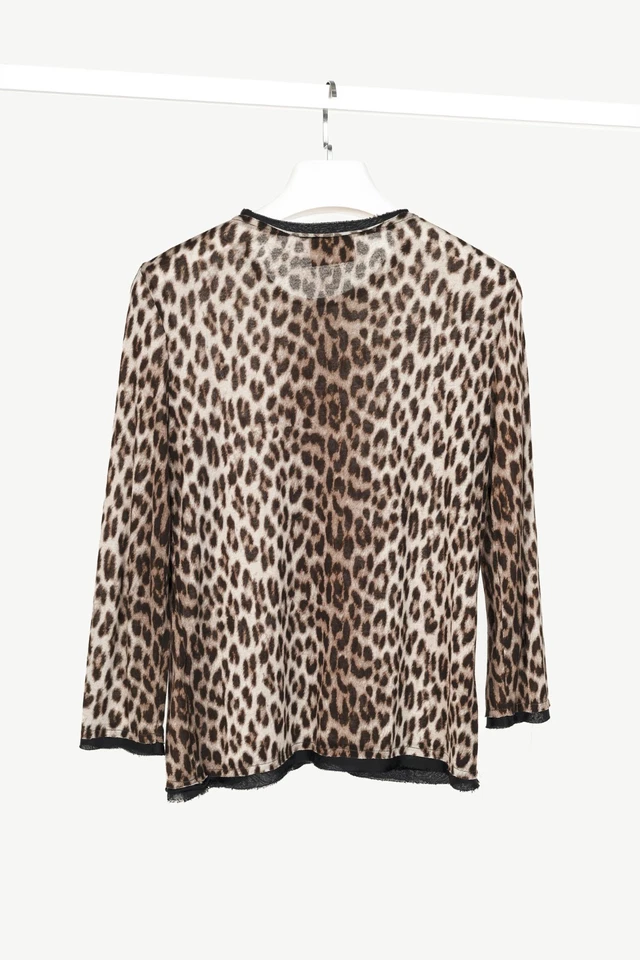 Lanvin Grey Leopard-Print Silk-Trim 3/4-Sleeve T-Shirt, Size US S - Image 2 of 4
