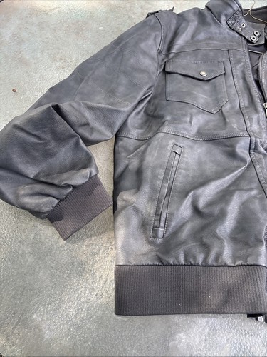 Mens Dixon Leather Faux Distressed Motorcycle Jacket Mens 2XL. NWT - Picture 5 of 8