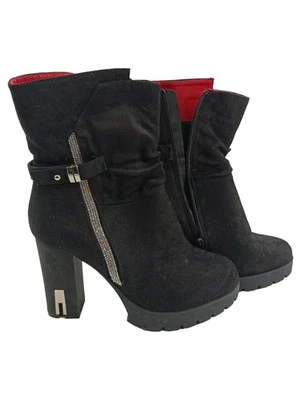 JEENI Bottines Femme Noir Talon Haut Strass Glamour (EU 39) - Photo 1/2