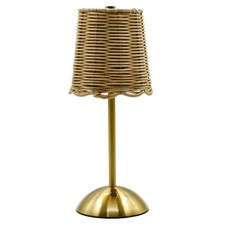 Cordless Indoor Rattan and Gold Colored Table Lamp with Touch Switch/Dimmer