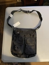  356 Medium Black Canvas Shoulder Bag Side Pockets And Zipper Closure