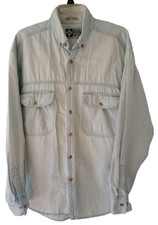 Vintage Mens Faded Denim Button Front Shirt Large Distressed Long Sleeve 90s