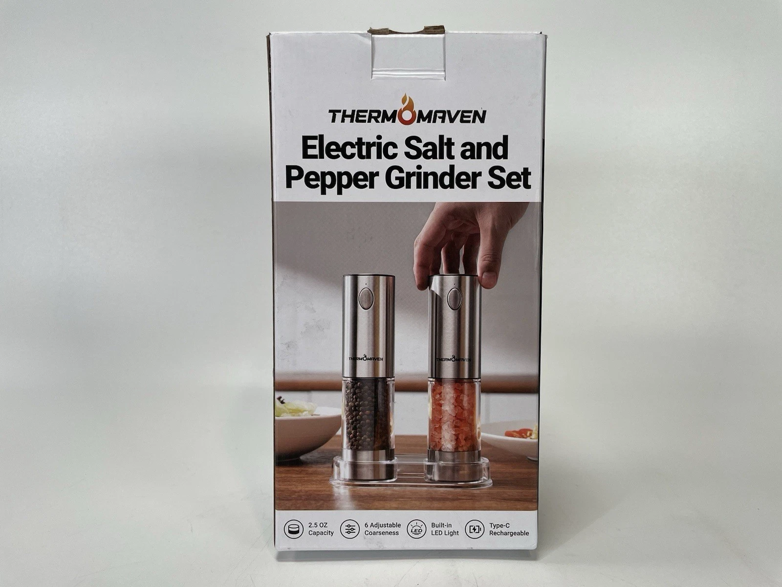 2 Pack Premium Lithium Powered Rechargeable Electric Salt & Pepper Grinder Set