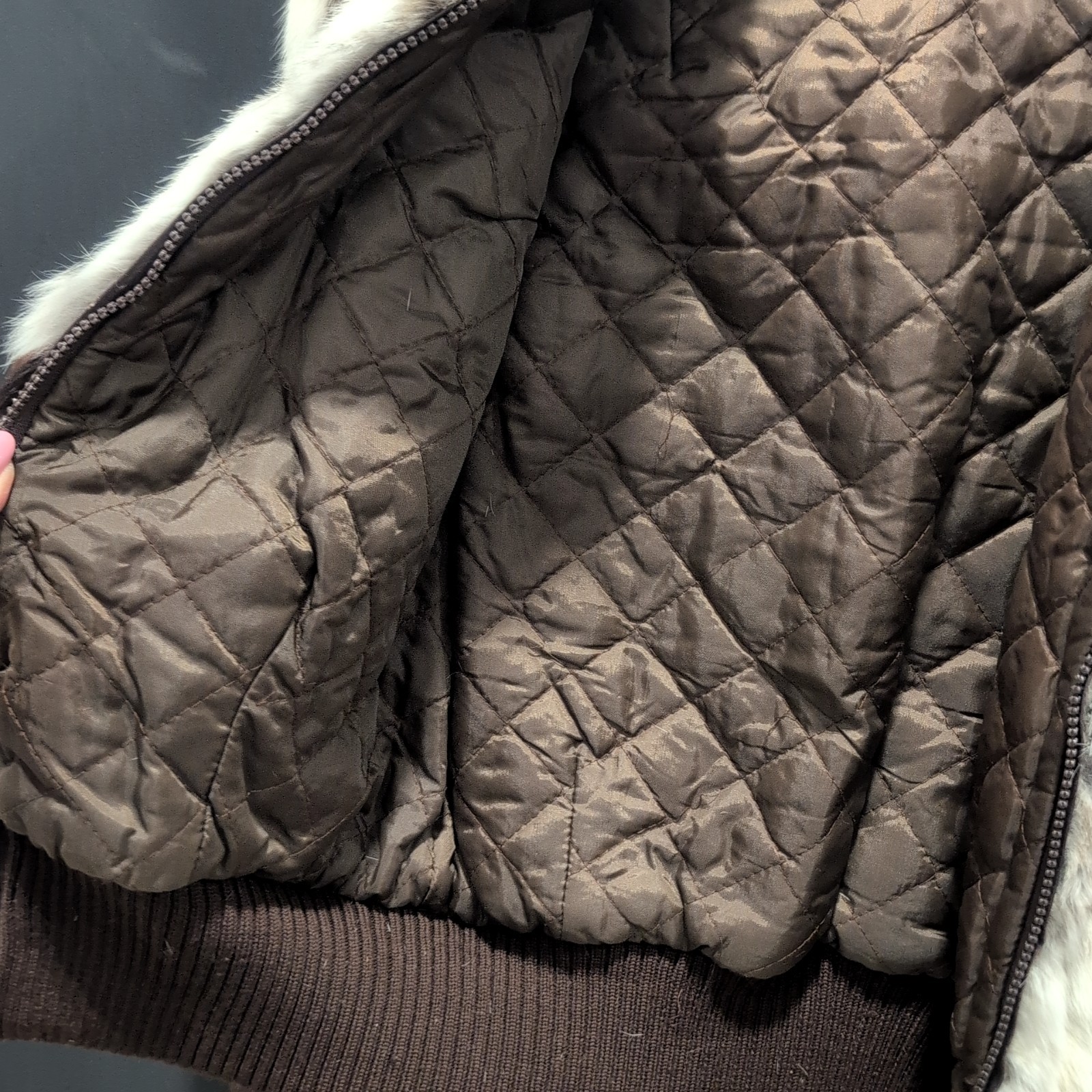 Rabbit Fur Patchwork Bomber Jacket Women’s Size L - image 4