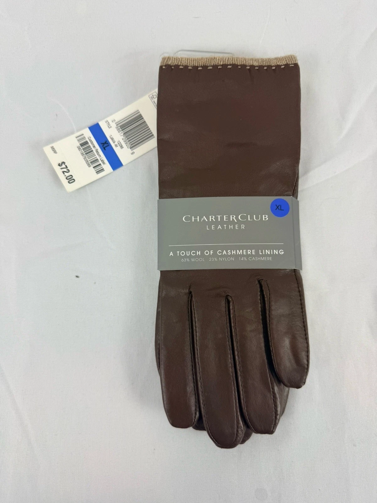 NWT XL Charter Club Women's Touch of Cashmere Lining Leather Gloves In Brown