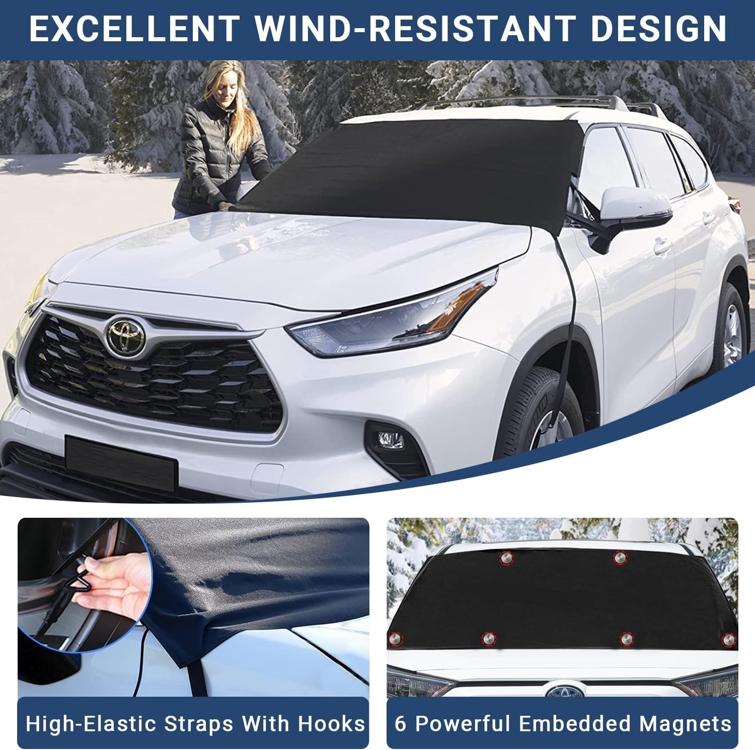 Easy Install Waterproof Windshield Cover with Windproof Design - 63x47 inches thumbnail 6