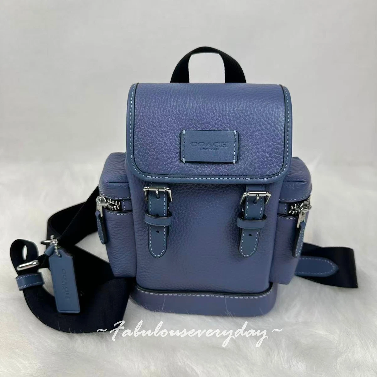 Coach blue Signature Perforated Leather Backpack with Gold Hardware NWT COACH Pace Large Backpack In Signature Jacquard Blue  main image 4