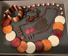 Natural Wood Boho 8 Piece Jewelry Set Brand New Over 100 Value