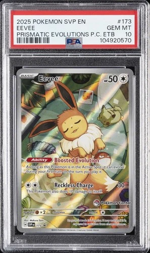 2025 POKEMON PRISMATIC EVOLUTIONS POKEMON CENTER ETB PROMO #173 EEVEE PSA 10