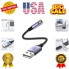 USB to 3.5mm Jack Audio Adapter 0.65Feet/20cm, External Sound Card Support Mi...