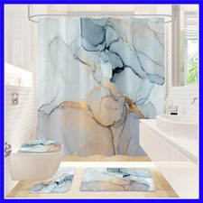4 Pcs Bathroom Shower Curtain Set with Non-Slip Rugs, Toilet Lid Cover and Ba...