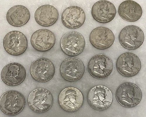 $10 1951-1963 Franklin Half-Dollars - 90% Silver 20-Coin Roll - Silver Bullion