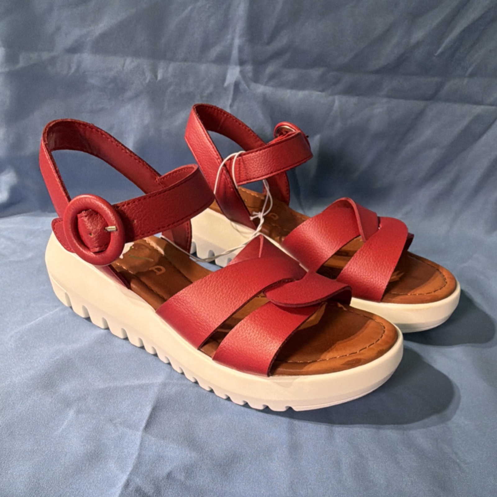 UNISA Red Buckle Strappy Women's Wedge Sandals Synthetic Size 7.5
