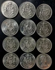 Old Canada Coin Lot - 50 CENTS - 12 Canadian High Grade Vintage Half Dollars .50