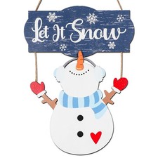 Winter Snowman Sign Decorations, Wooden Let It Snow Snowman Door Sign, Winter...