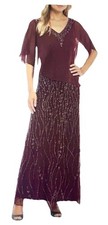 Mother of the Bride Chiffon Popover Beaded 3/4 Capelet Gown Cranberry, Size 14