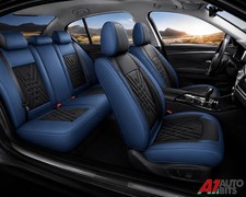 Deluxe Komplettset Sitzbezüge Blau Schwarz Kunstleder Für VW Golf Tiguan T-Roc