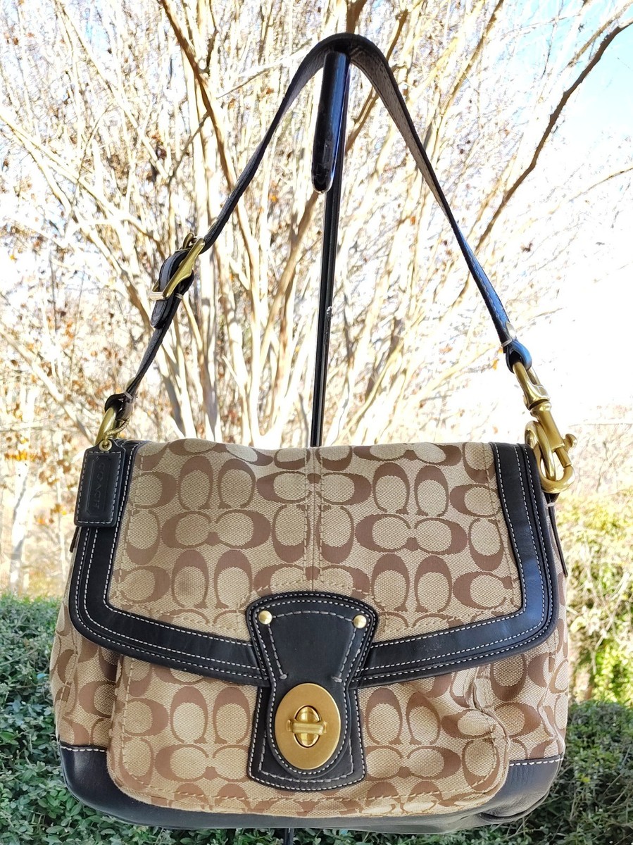 Coach LARGE F12857 Vintage Ali Beige & Brown Signature C Turn Lock