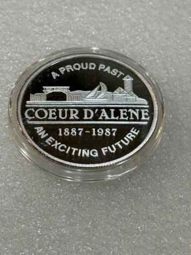 Vintage 1987 1 oz .999 Silver Round  ~~ Cpeur D'Lene Centennial