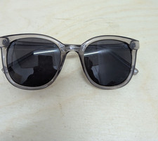 Transparent Gray Square Sunglasses With Dark Lens Uv Protection
