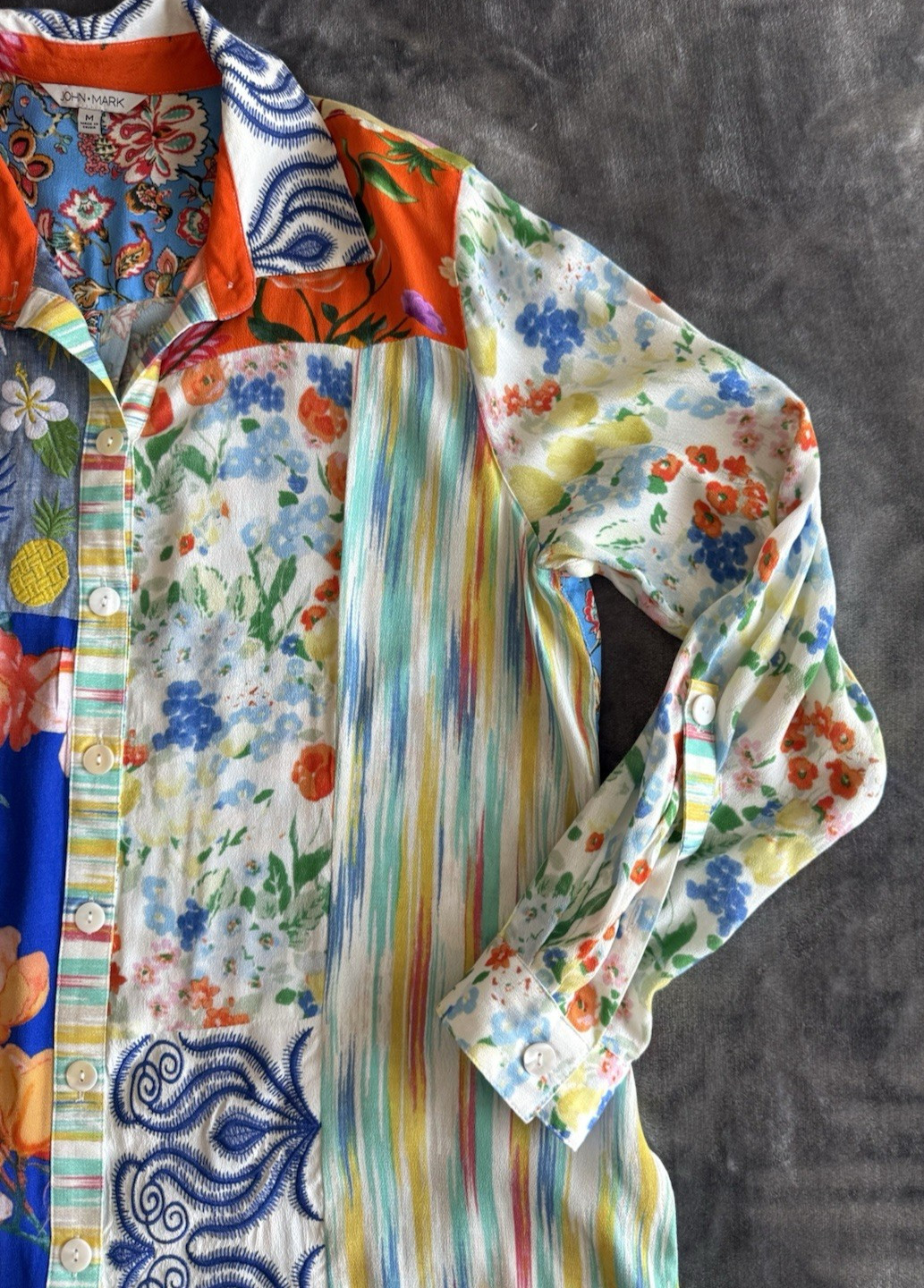 JOHN MARK Patchwork Floral Print Roll Tab Sleeves… - image 6