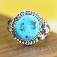 Size 5.25, southwestern Sterling silver 925 handmade ring with turquoise beads