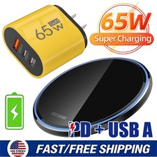 65W Wall Fast Charger Wireless Charging Pad For Samsung iPhone Android Phone US
