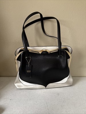 Cromia Coated Colorblock  Black/Pearl /IvoryTextured Leather Handbag Italy